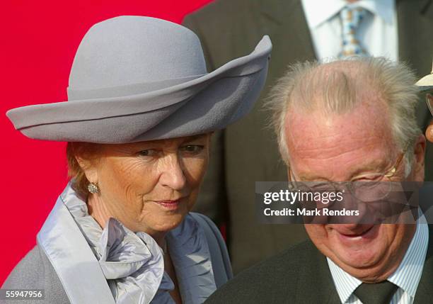 Queen Paola and King Albert assist the official welcome ceremony at the Place Des Palais on October 18, 2005 in Brussels. The President of the...