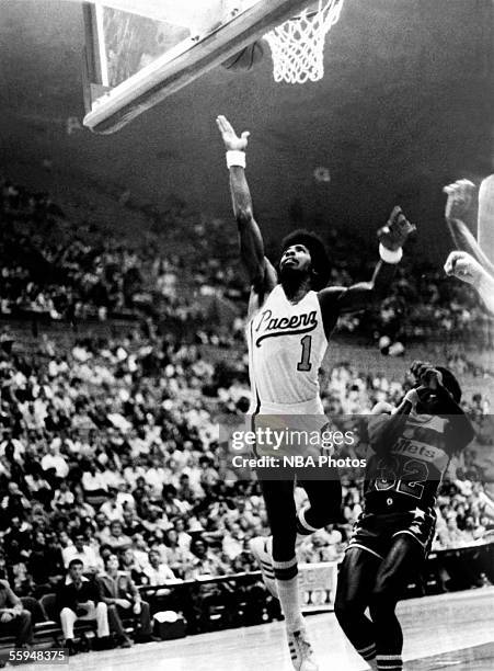 Freddie Lewis of the Indiana Pacers drives to the basket for a layup against the Baltimore Bullets during an NBA game circa in Indianapolis, Indiana....