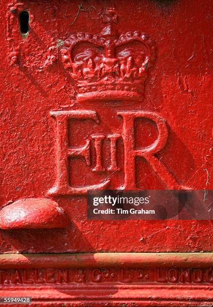 Royal Mail Post-Box with the cypher of the Queen's initials E II R to mark the reign of Queen Elizabeth II, England.