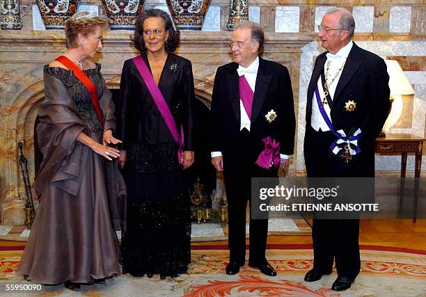 Portuguese President Jorge Sampaio and his wife Maria Jose Ritta with Belgium's Queen Paola and King Albert II pose at the beginning of a Gala...