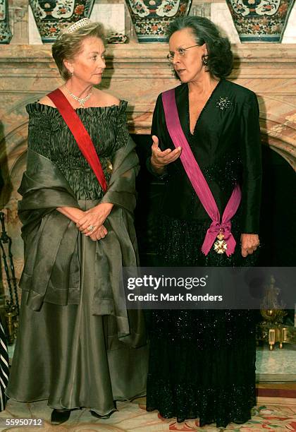 Queen Paola and Maria Jose Ritta pose before the gala dinner at Laeken Castle October 18, 2005 in Brussels, Belgium. Portuguese President Jorge...