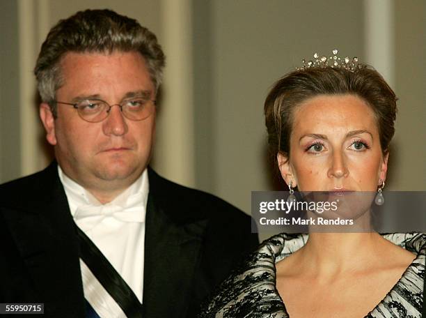 Prince Laurent and Princess Claire pose before the gala dinner at Laeken Castle October 18, 2005 in Brussels, Belgium. Portuguese President Jorge...
