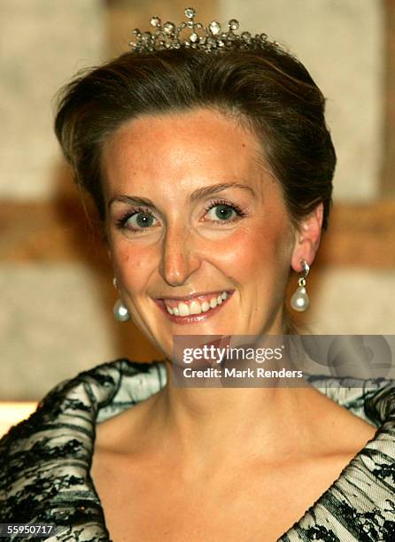 Princess Claire poses before the gala dinner at Laeken Castle October 18, 2005 in Brussels, Belgium. Portuguese President Jorge Sampaio and his wife...