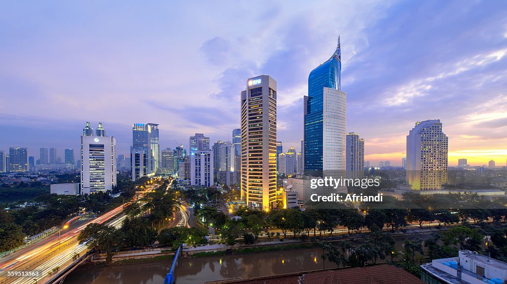 Jakarta business district with iconic BNI building