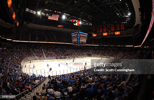 General view of Philips Arena as the Atlanta Thrashers host the Washington Capitals during their NHL game on October 8, 2005 at Philips Arena in...