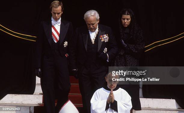 Funeral of Princess Grace of Monaco; Prince Rainier III, Caroline and Albert of Monaco Cathedral of Monaco, . Prince Rainier surrounded by his...
