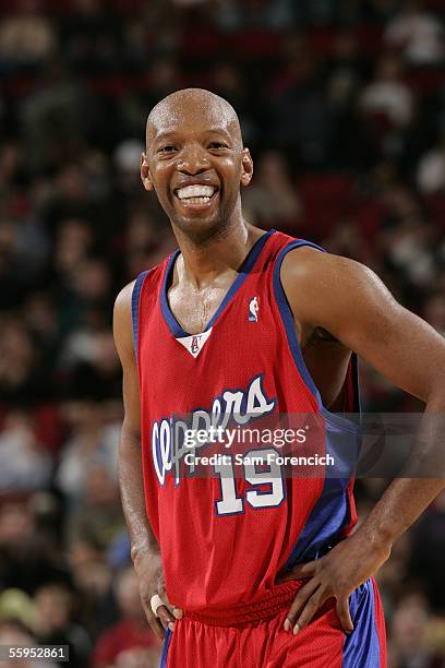 Sam Cassell of the LA Clippers smiles during a game against the Portland Trail Blazers on October 18, 2005 at the Rose Garden Arena in Portland,...