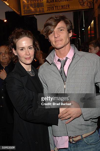 Amy Polson and Actor Pedro Pascal arrives to the opening of "Absurd Person Singular" at the Biltmore Theater on October 18, 2005 in New York City.