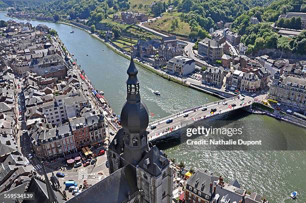 low-angle shot on the city of dinant - dinant cathedral stock pictures, royalty-free photos & images