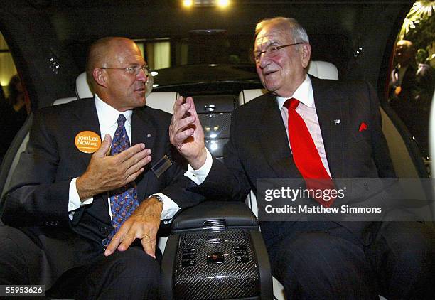 Mecedes-Benz of Beverly Hills General Manager Steve Smythe and Chrysler Chairman Lee Iacocca attend the unveiling of the new Mercedes Benz Maybach...