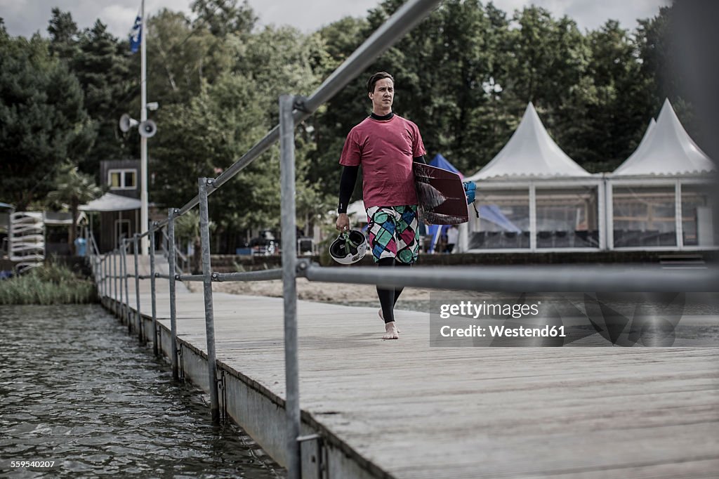 Germany, Garbsen, wakeboarder at Blue Lake