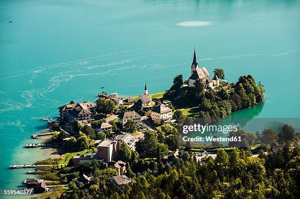 austria, carinthia, maria worth at lake worthersee, view from pyramidenkogel - ヴェルターゼー ストックフォトと画像