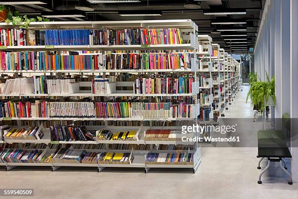 estonia, parnu, inside view of public library - öffentliche bibliothek stock-fotos und bilder