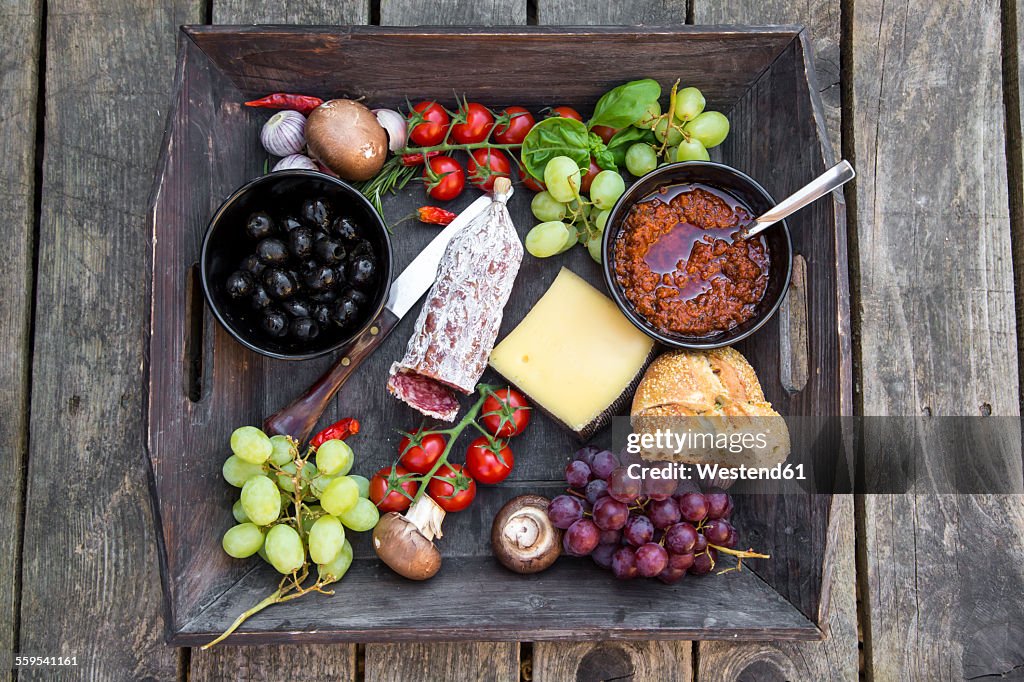 Variety of Italian antipasti