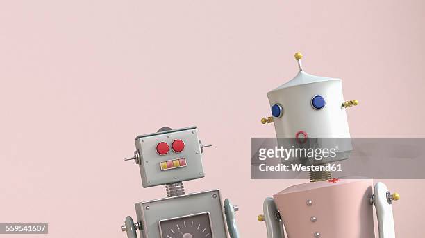 ilustrações, clipart, desenhos animados e ícones de male and female robot, 3d rendering - robô