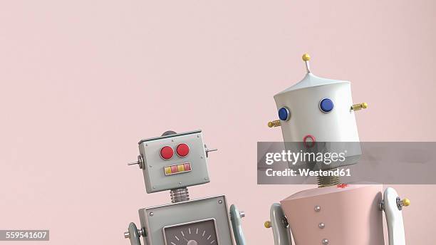 bildbanksillustrationer, clip art samt tecknat material och ikoner med male and female robot, 3d rendering - robot