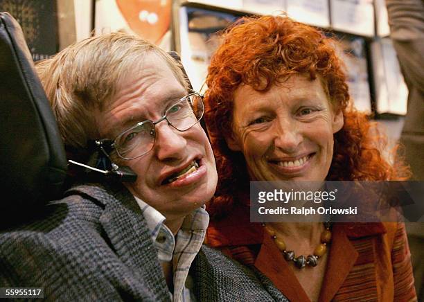 Professor Stephen Hawking and his wife Elaine Mason attend the international bookfair on October 19, 2005 in Frankfurt, Germany. South Korea is the...