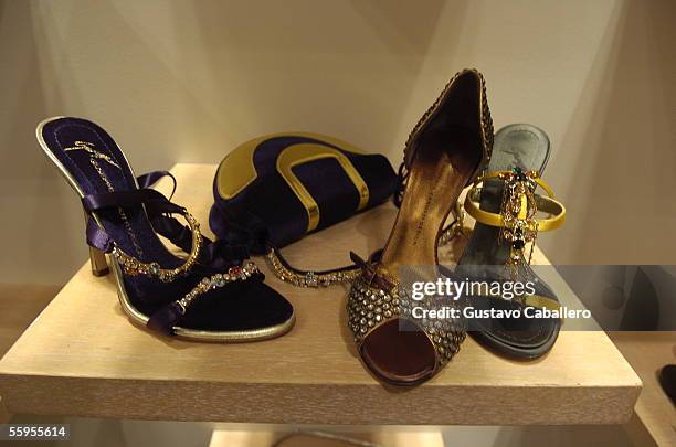 Giuseppe Zanotti shoe designs at the Giuseppe Zanotti Collection at Bal Harbour shops on October 18 , 2005 in Miami Beach, Florida.