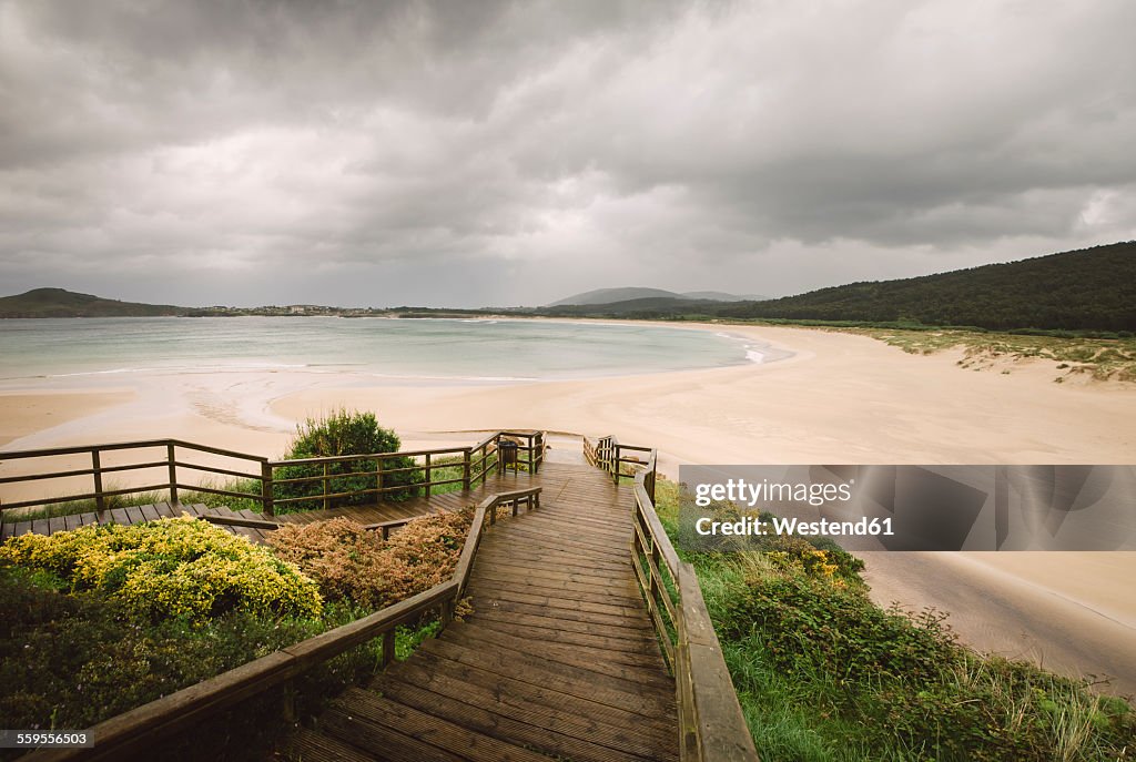 Spain, Galicia, Ferrol, San Jorge beach on a rainy day