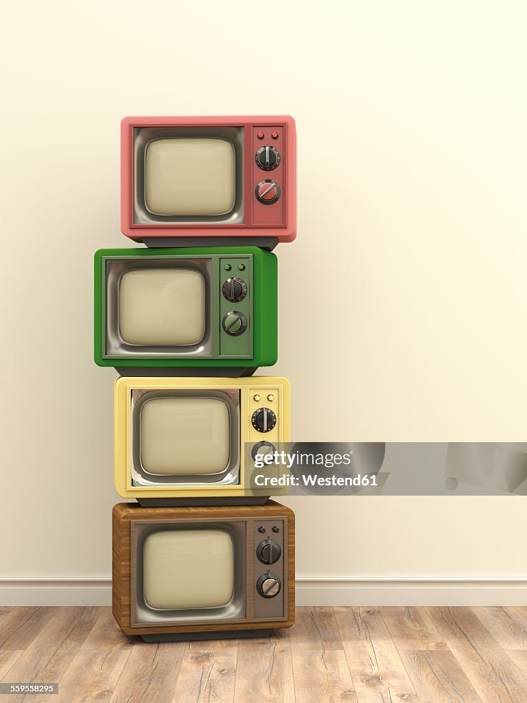 Illustration, stack of old tv