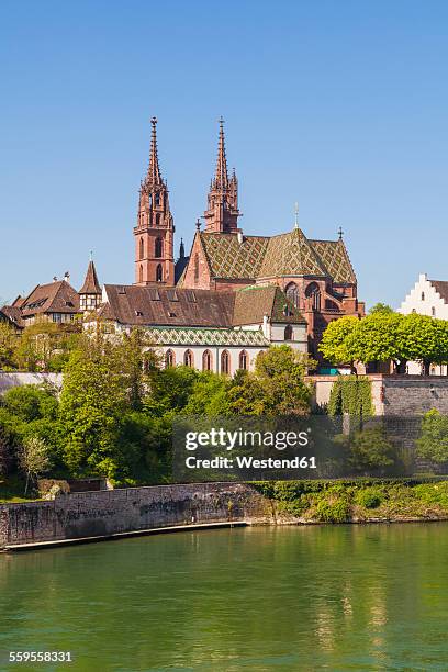 switzerland, basel, rhine and minster - minster stock pictures, royalty-free photos & images