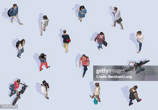 people walking on neutral underground, aerial view - people walking from above stock-fotos und bilder
