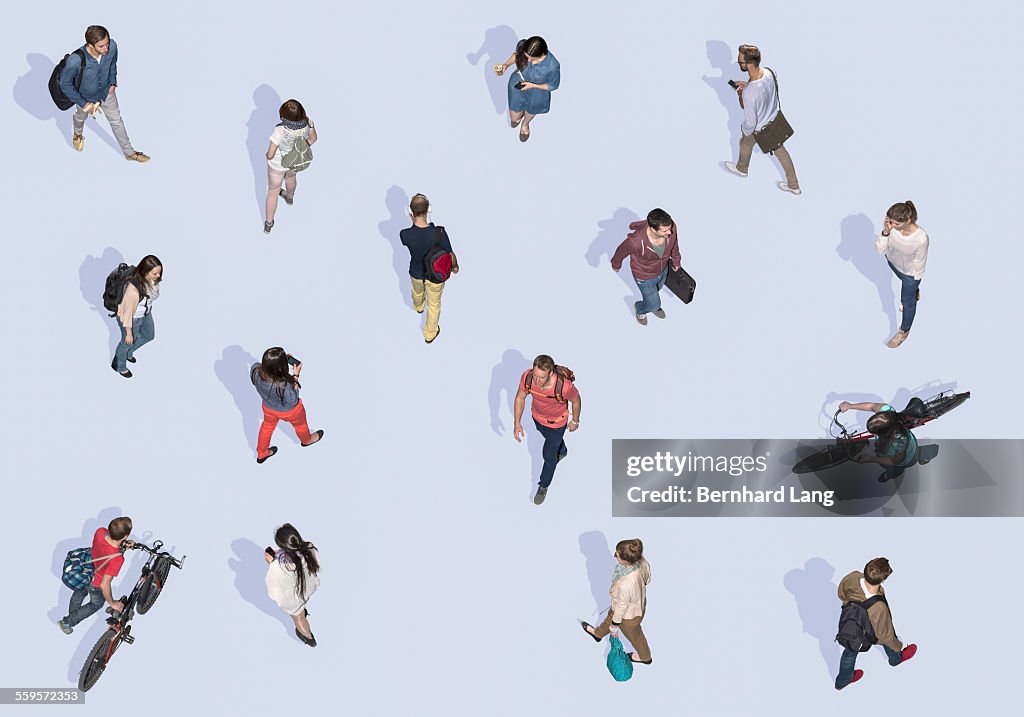 People walking on neutral underground, Aerial View