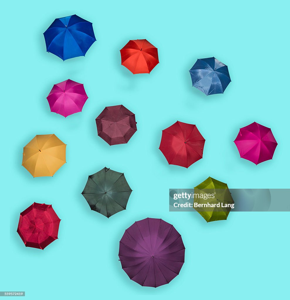 Colored umbrellas, Aerial View