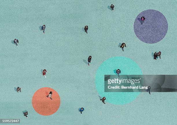 people walking, aerial views - contact color background stock-fotos und bilder