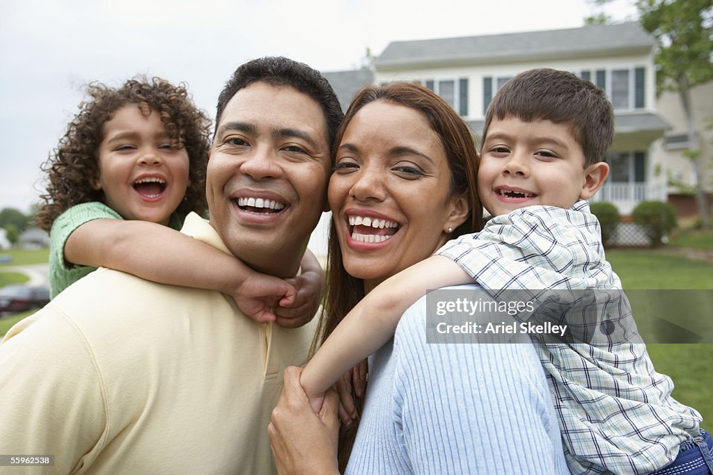 Portrait of family smiling together