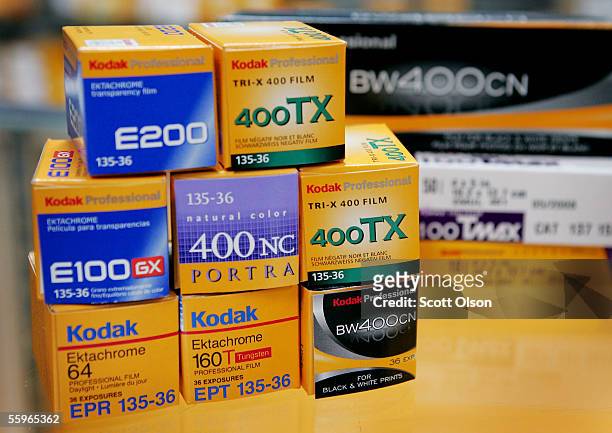 Kodak film sits on a shelf at a photography store October 19, 2005 in Chicago, Illinois. Kodak recently announced revenues from digital surpassed...