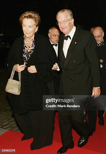 King Albert II of Belgium and Queen Paola arrive at a reception at the Cercle Gaulois in Brussels on October 19, 2005 in the Belgian capital...