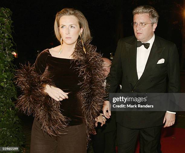 Prince Laurent and Princess Claire of Belgium arrive at a reception at the Cercle Gaulois in Brussels on October 19, 2005 in the Belgian capital...
