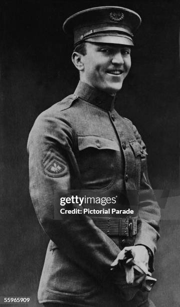 Portrait of American fighter pilot Eddie Rickenbacker , a commanding officer in the US 94th Aero Pursuit Squadron, during World War I, 1918....