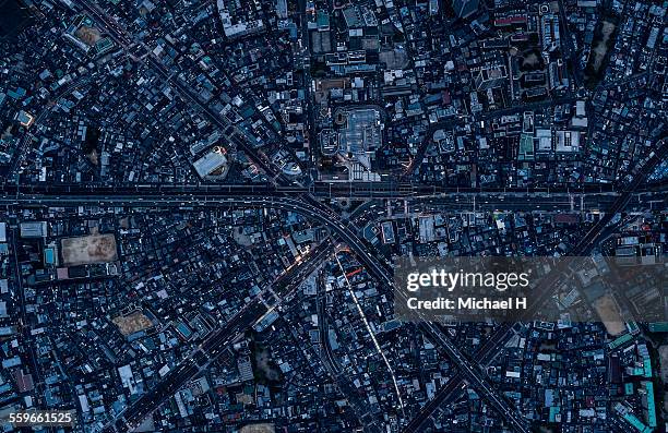 aerial view of osaka, japan - city from above foto e immagini stock