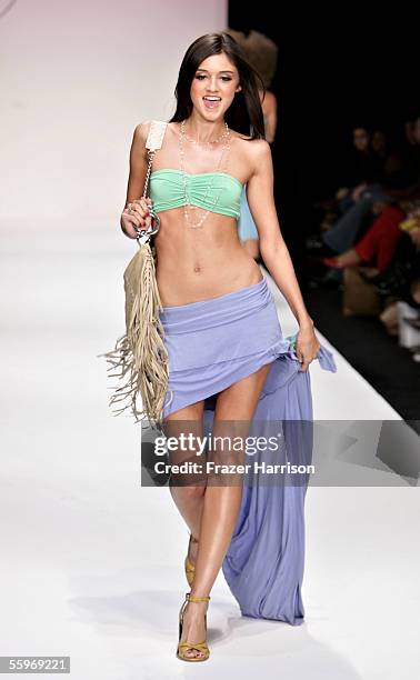 Model walks the runway at the J'aime/Maddie Spring 2006 show during Mercedes-Benz Fashion Week at Smashbox Studios on October 19, 2005 in Culver...