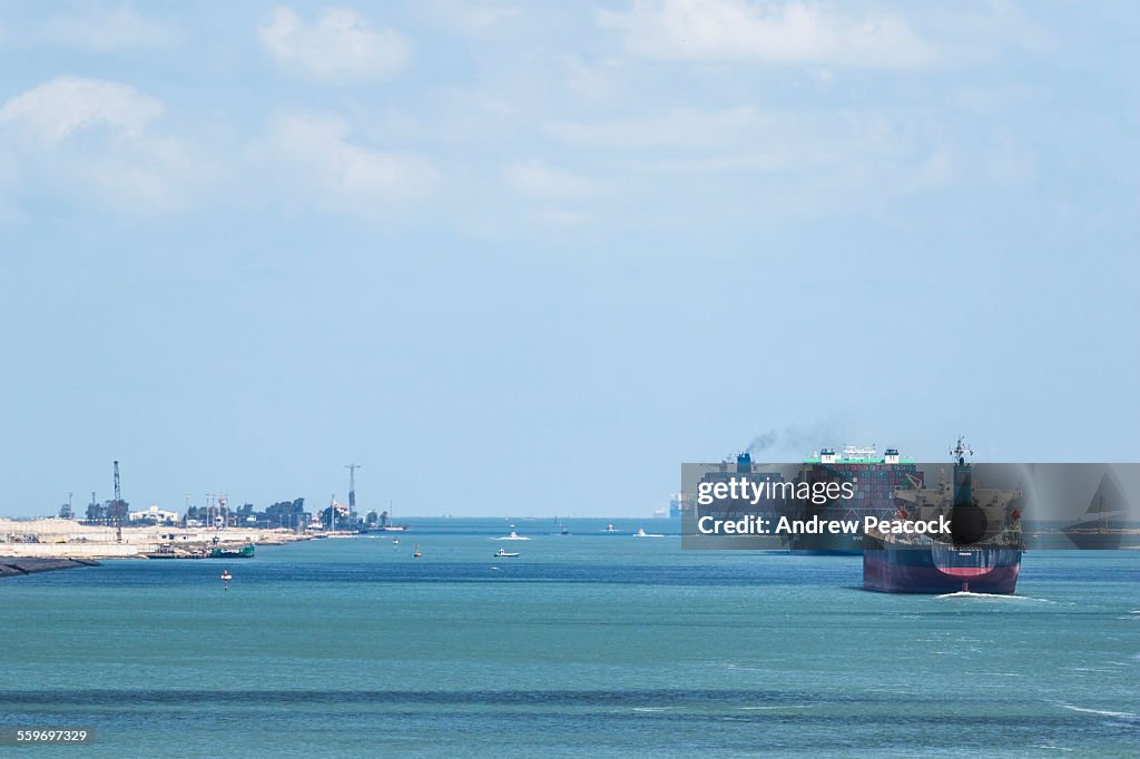 Ships leaving the north end of Suez Canal