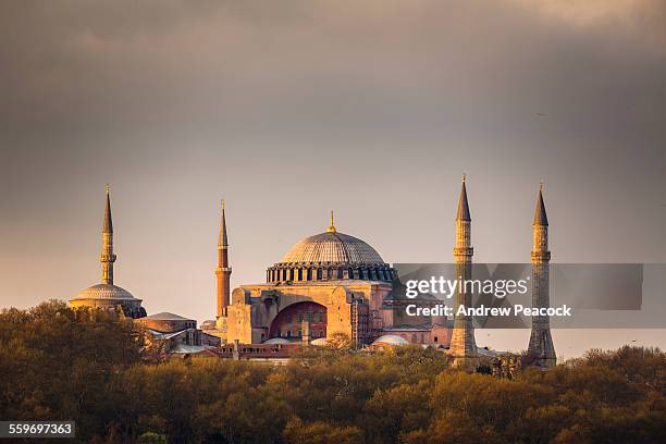 aya sofya, dawn light - hagia sophia stock-fotos und bilder