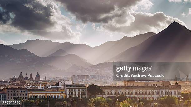 city and mountain skyline from the ocean - palermo stock pictures, royalty-free photos & images