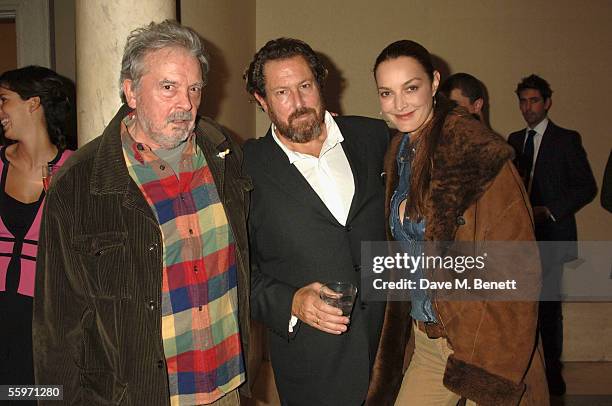 David Bailey, Julian Schnabel and Catherine Bailey attend the private view for Julian Schnabel's "Pintura Del Figlo XXI", his first show in 6 years,...