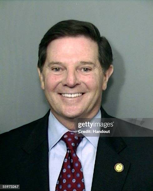 In this handout from the Harris County sheriffs office, U.S. Rep. Tom Delay is shown in a booking photo taken on October 20, 2005 in Houston, Texas....