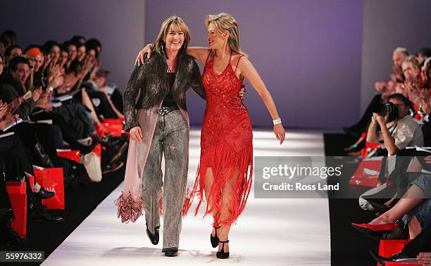Designer Petrena Miller with former Miss Universe Lorraine Mexted during day two of the Air New Zealand Fashion Week at the Viaduct Harbour Marine...