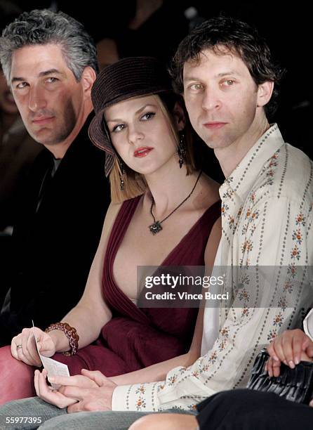 Dean Factor of Smashbox with actress Sara Rue and husband Mischa Livingstone in the front row at the Saja Spring 2006 show during Mercedes-Benz...