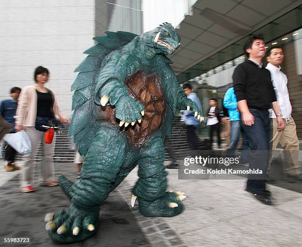 Japanese movie character GAMERA walks an electric town during the 18th Tokyo International Film Festival festival on October 22, 2005 in Tokyo, Japan.