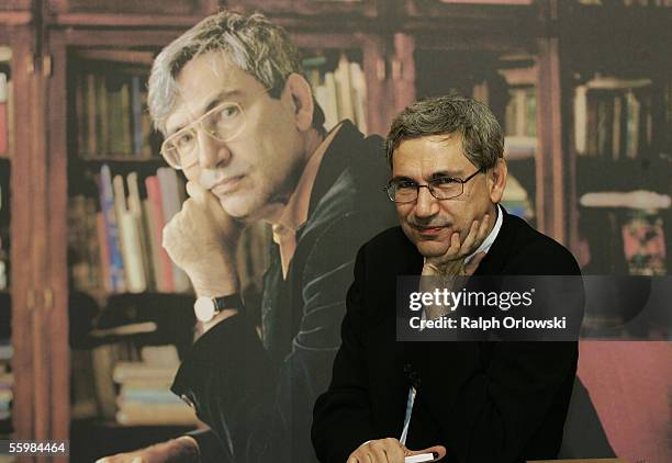 Turkish author Orhan Pamuk attends the Frankfurt Book Fair on October 22, 2005 in Frankfurt, Germany. Pamuk is this year's winner of the peace prize...