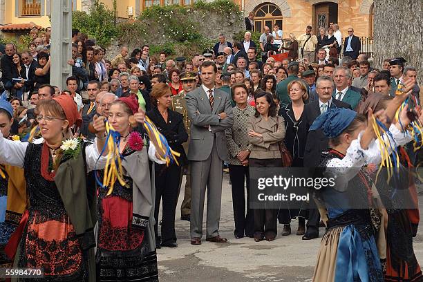 Crown Prince Felipe of Spain visit a typical Asturian Village of Porrua on October 22, 2005 in Asturias, Spain.