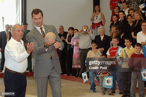 Crown Prince Felipe of Spain visit a typical Asturian Village of Porrua on October 22, 2005 in Asturias, Spain.