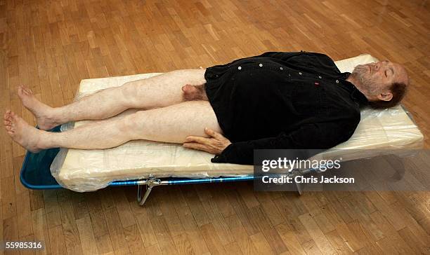 Life-size model of the artist Paul McCarthy, naked from the waist down, is displayed during the VIP opening party for McCarthy?s new exhibition ?LaLa...