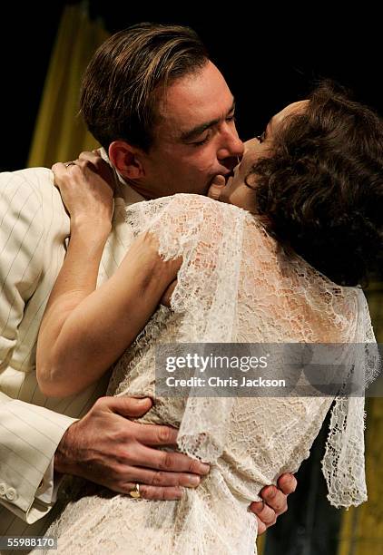Cast actress Kristin Scott Thomas and actor Richard Lintern perform at the photocall for the new stage production of "As You Desire Me" at the...