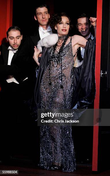 Cast actress Kristin Scott Thomas sings at the photocall for the new stage production of "As You Desire Me" at the Playhouse Theatre on October 23,...